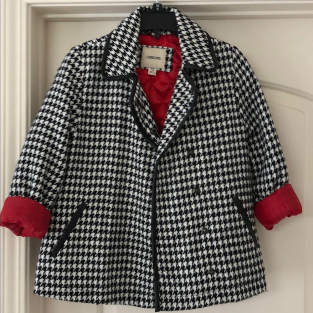 Cherokee Houndstooth Button Up Coat w/Red Lining